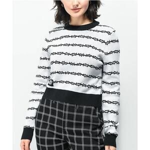 Crewneck Barbed Wire Stripe Sweater - White/Black